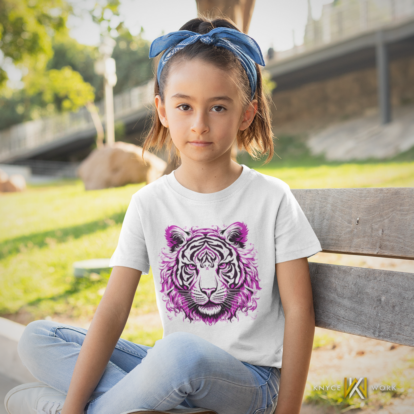 Pink Flame White Tiger Kids Tee