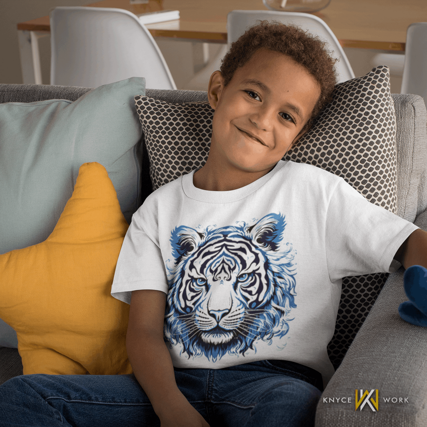 Blu Flame White Tiger Kids Tee