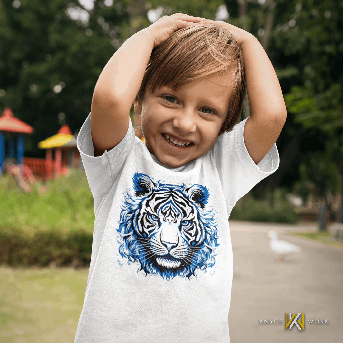 Blu Flame White Tiger Kids Tee