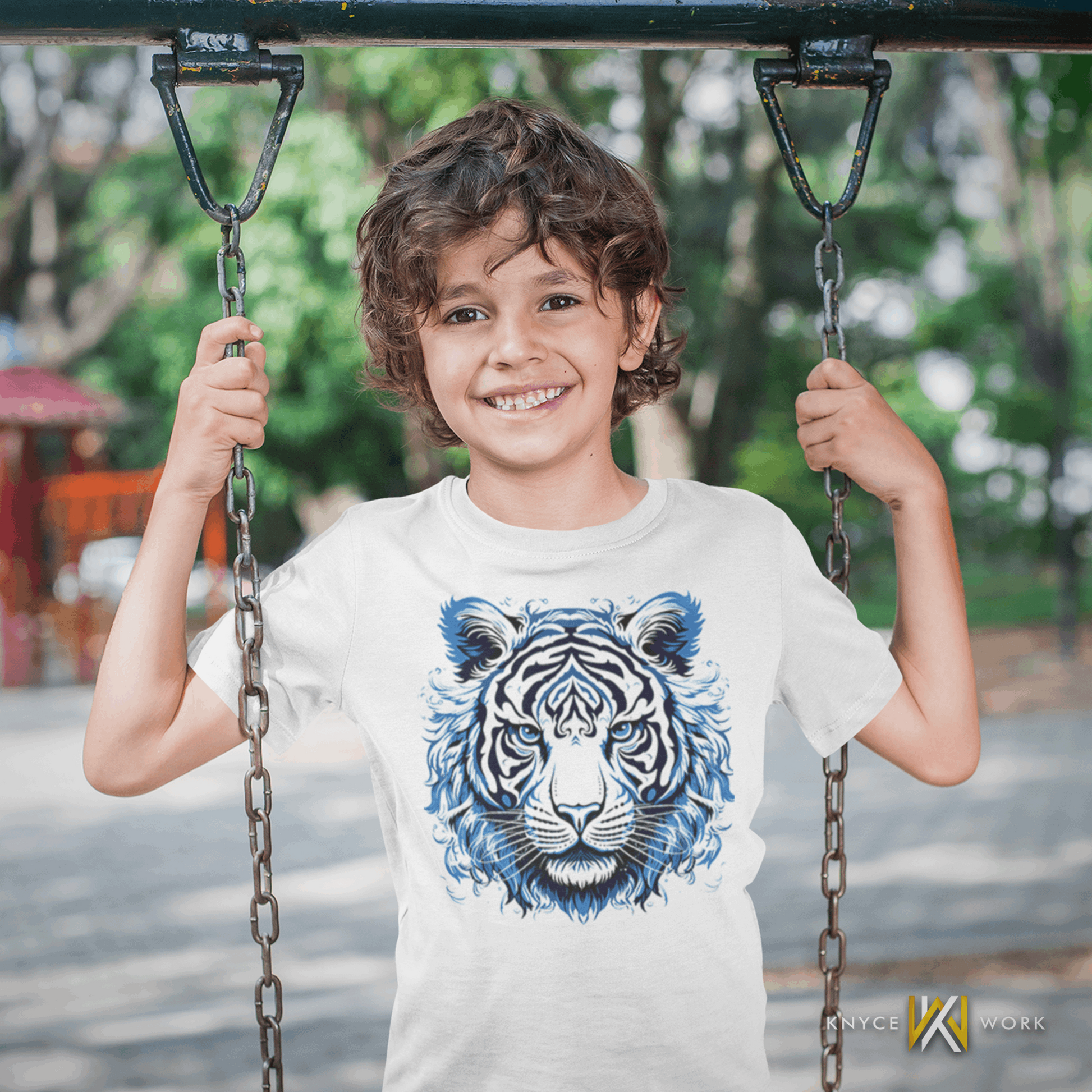 Blu Flame White Tiger Kids Tee